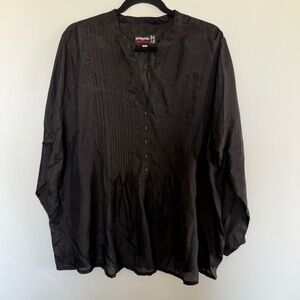 PETE & GRETA Johnny Was Black 100% Silk Pleated Front Shaki Blouse SZ XL
